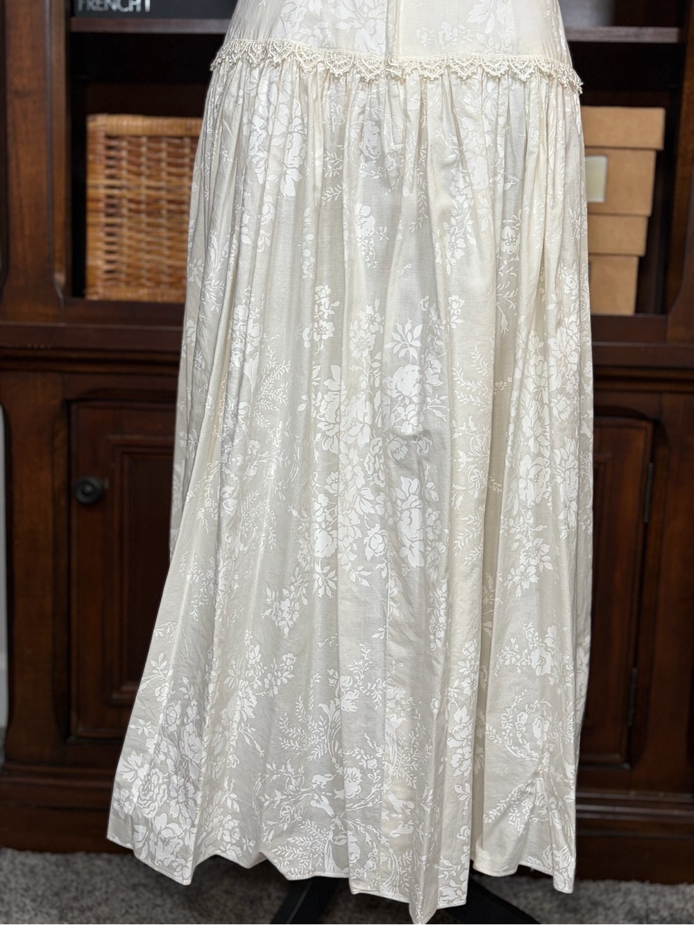 Vintage Scott McClintock Ivory Floral Lace Puff Sleeve Drop Waist Dress S Praire - Picture 7 of 16
